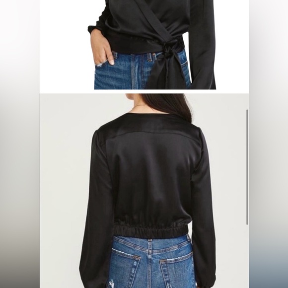 8 HOUR SALE!! NWT!!  Abercrombie & Fitch Satin Wrap Blouse Long Sleeve Black M - Picture 6 of 10